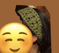オリーブグリーン かぎ編みヘアバンド