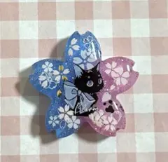 再販不可。桜☆オシャレねこ☆レジンヘアゴムブローチ