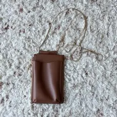 スマホショルダーバッグ お財布ショルダーバッグ ブラウン レザー チェーン
