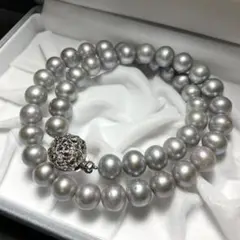 大粒✨ 本真珠 9.4-9.6mm パール ネックレス グレー Silver