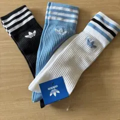 新品アディダスオリジナルストレフォイルロゴロングソックス3本セット27-29cm