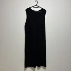GU ブラック　ノースリーブ　ロング　ニット　ワンピース　Vネック　L