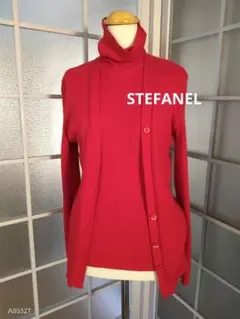 訳あり★STEFANEL ステファネル リブ ニットアンサンブル タートル 赤のサムネイル