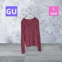 【ジーユー】長袖カーディガン /リブ編み長袖カーディガン/ピンク系/L