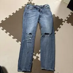 ダメージ加工ダークブルースキニーデニム M