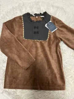 Cottoli コトリ コーデュロイ 長袖カットソー ブラウン 襟フリル