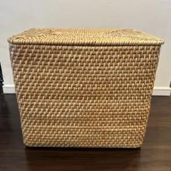 無印良品 ラタン長方形バスケット特大 約36×26×31cm フタ付き