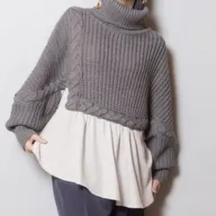 極美品✨OSMOSIS オズモーシス 編込ニット切替プルオーバー 秋冬 グレー