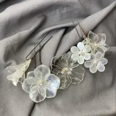 アメリカンフラワー髪飾り パール系4点セット ブライダル 成人式 卒業式 七五三