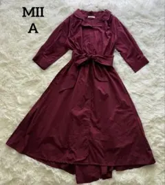 MIIA ミーア　シャツワンピース　F 赤　ロング丈　赤　長袖　プリーツ　リボン
