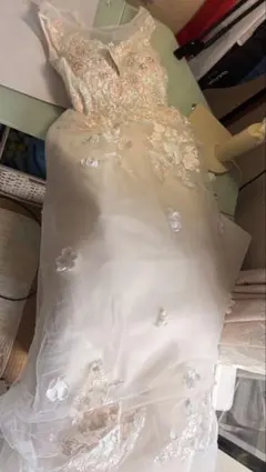 薄ピンクゴールド刺繍ウェディングドレス