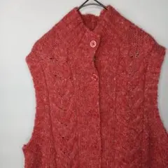 エルエルビーン　ケーブル　ニットベスト　セーター　アラン　無地　ピンク　M