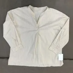 NATURAL BEAUTY BASIC ベージュストライプ七分袖シャツS