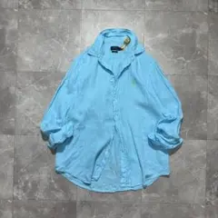 美品】ラルフローレン リネンシャツ 長袖 M グラデーション ワン