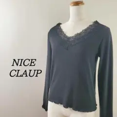 ナイスクラップNICECLAUPレース刺繍長袖カットソートップス黒ブラックM相当