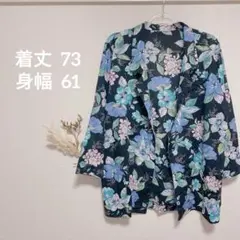 一点物✨海外 花柄 シャツ ジャケット オープンフロント ネイビー系