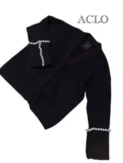 ACLO パール　カーディガン　ブラック　オーバーサイズのサムネイル