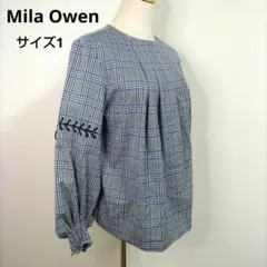 ミラオーウェン ブラウス バルーンスリーブ チェック柄 サイズ1