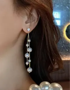 パールとクリスタルのロングピアス
