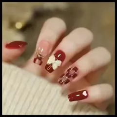 【新品】 リボン・ハートデザイン ネイルチップ 24枚