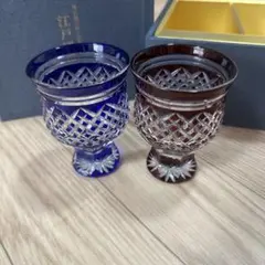 t*i様 江戸切子 色被せ硝子 ペアグラス 青 赤 共箱入り 伝統工芸