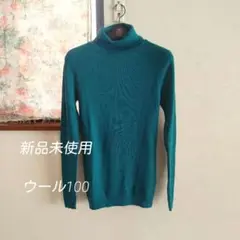 美品　紫　グリーン　リブタートルネック　ウール　秋冬　オフィスカジュアル