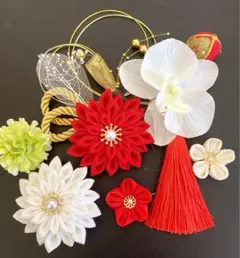 成人式 卒業式 ちりめん細工＆胡蝶蘭髪飾り