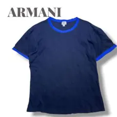 ARMANI アルマーニ　ネイビー バイカラーTシャツ XL コットン100%のサムネイル