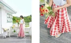 Studio CLIP 赤と白のギンガムチェック ロングスカート