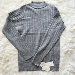 M.M.O ニット M グレー リブ 長袖 ハイネック 洗える ウォッシャブル