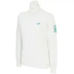 【キャロウェイ】無地 リブ タートルネック ニット 長袖 ロゴ ホワイト 白