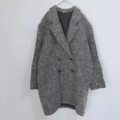 チェスターコート　毛混　ヘリンボーン柄　日本製　ミドル丈　肩パット　XL