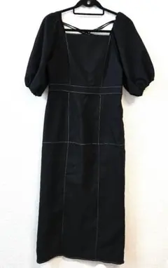 配色ステッチパフスリーブワンピース