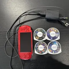 [中古]PSP-3000レッド(バッテリーなし)+付属品