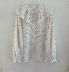GU　フリル付きドット柄長袖ブラウス　sizeL