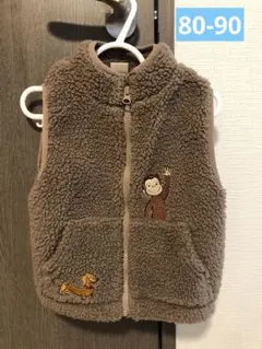 【美品】おさるのジョージ ボアベスト ジャンバー プティマイン 80-90cm