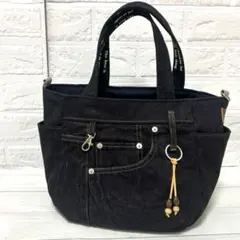 デニムリメイク　チューリップトートバッグ　ラウンドトートバック一点物ハンドメイド