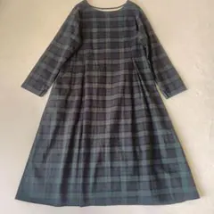 スタディオクリップ コットン リネン チェックワンピース ブラックウォッチ F