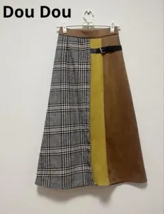 最終値下　Dou Dou チェック柄スエードロングスカート