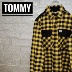 トミーヒルフィガーTOMMY　古着ネルシャツM黄黒チェーンステッチ刺繍