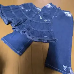 ポンポネット　ズボンキュロット140 デニムS　ナルミヤ平成レトロ2点セット刺繍