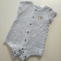美品★現行品★60cm familiar 紺白ボーダー 半袖ロンパース