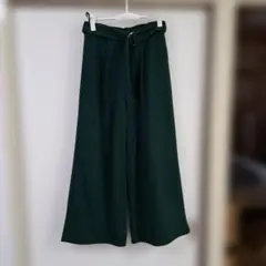 ikkaレディース ワイドパンツ ダークグリーン ベルト付きMサイズ