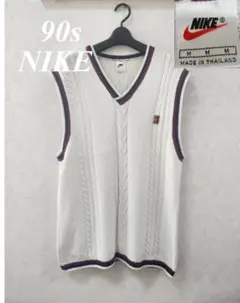 90s NIKE ナイキ 銀タグ ニットベスト Ｖネック ホワイト Mサイズのサムネイル