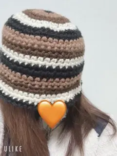 手編みストライプバケットハット