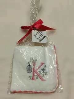 刺繍入りタオルハンカチ ホワイト ピンク