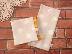 親子で使える【ガーゼハンカチ&ハーフハンカチ】シマエナガ(イエロー)