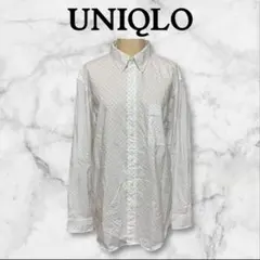 ユニクロ☆長袖シャツ 襟付き 前ボタン ボタンダウン 総柄 胸ポケット 清潔感