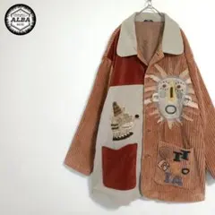 【美品】ジャケット　コート　刺繍　コーデュロイ　エスニック　茶　ブラウン　個性派のサムネイル