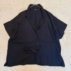 ユニクロ レーヨンエアリーブラウス 半袖 ネイビー XL 大きいサイズ